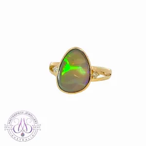 14kt Yellow Gold Black Opal with diamonds ring traingular shape