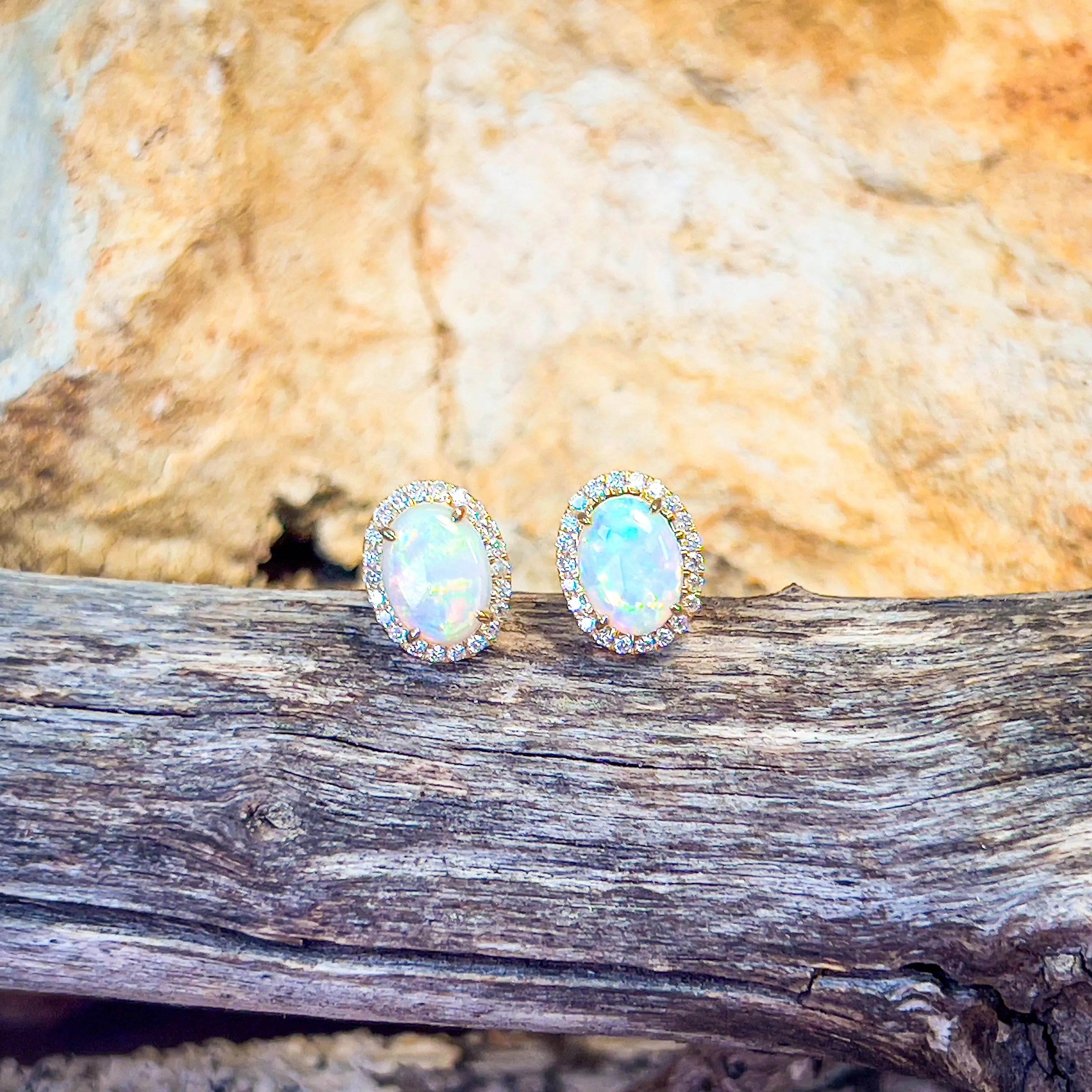 14kt Yellow Gold Light Opal cluster earrings