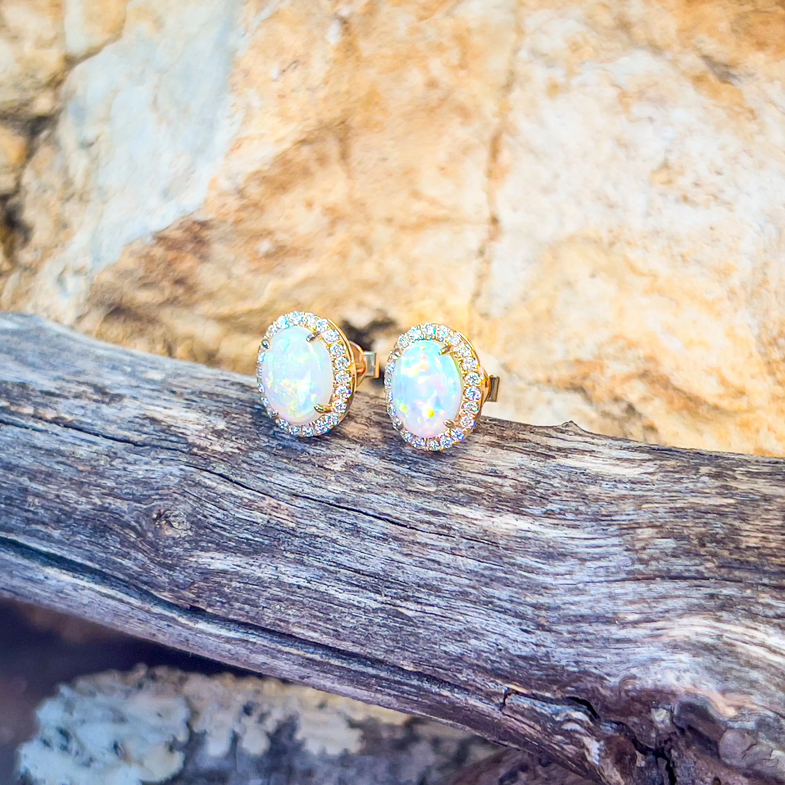 14kt Yellow Gold Light Opal cluster earrings