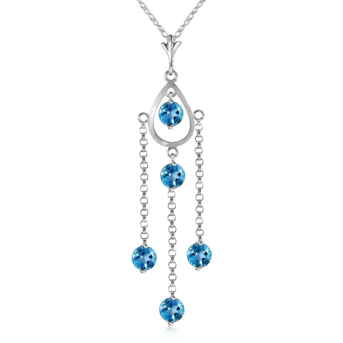 1.5 Carat 14K Solid White Gold Heads Will Roll Blue Topaz Necklace