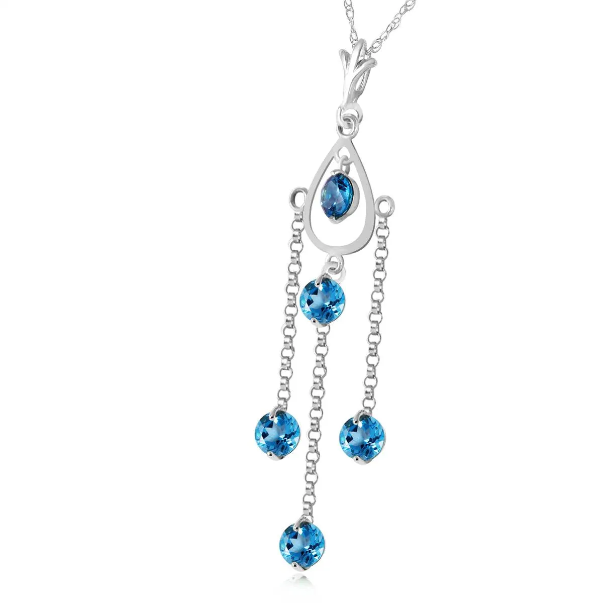 1.5 Carat 14K Solid White Gold Heads Will Roll Blue Topaz Necklace