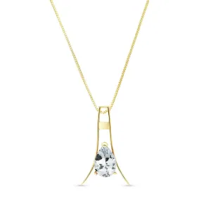 1.5 Carat 14K Solid Yellow Gold Walking In Rain Aquamarine Necklace