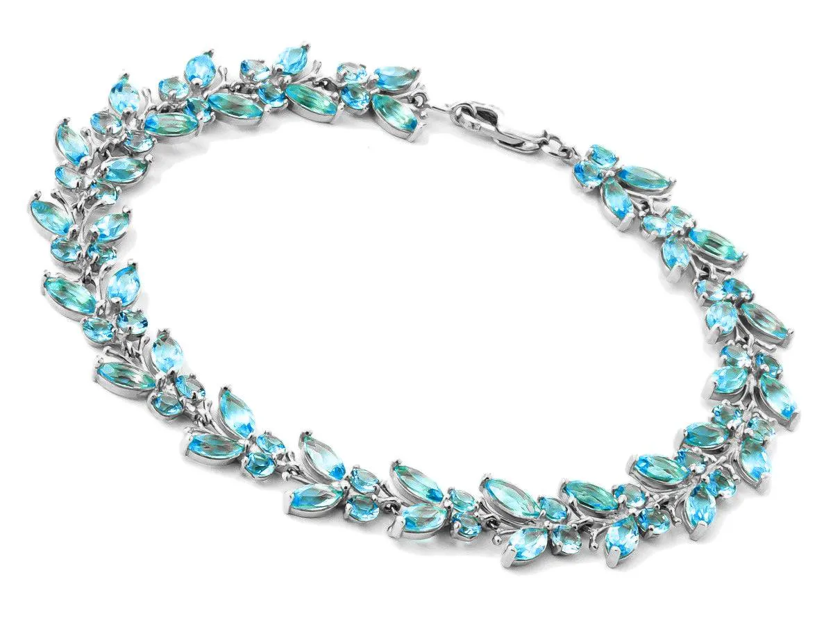 16.5 Carat 14K Solid White Gold Butterfly Bracelet Blue Topaz