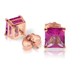 1.75 Carat 14K Solid Rose Gold Sparkle Pink Topaz Stud Earrings