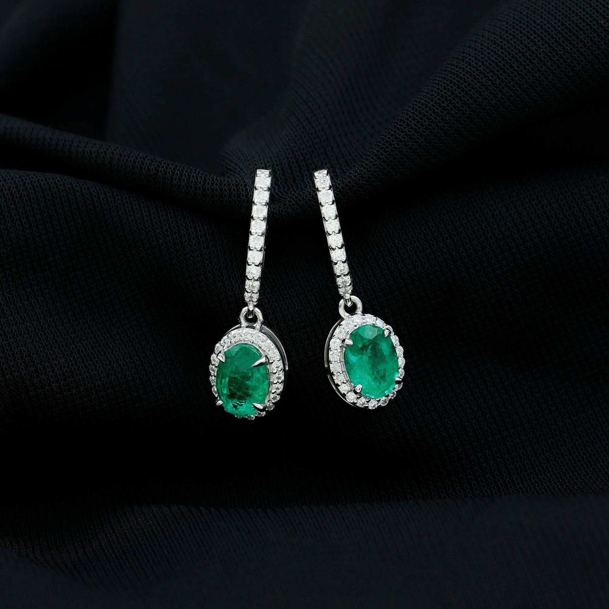 1.75 CT Classic Emerald J Hoop Drop Earrings with Diamond