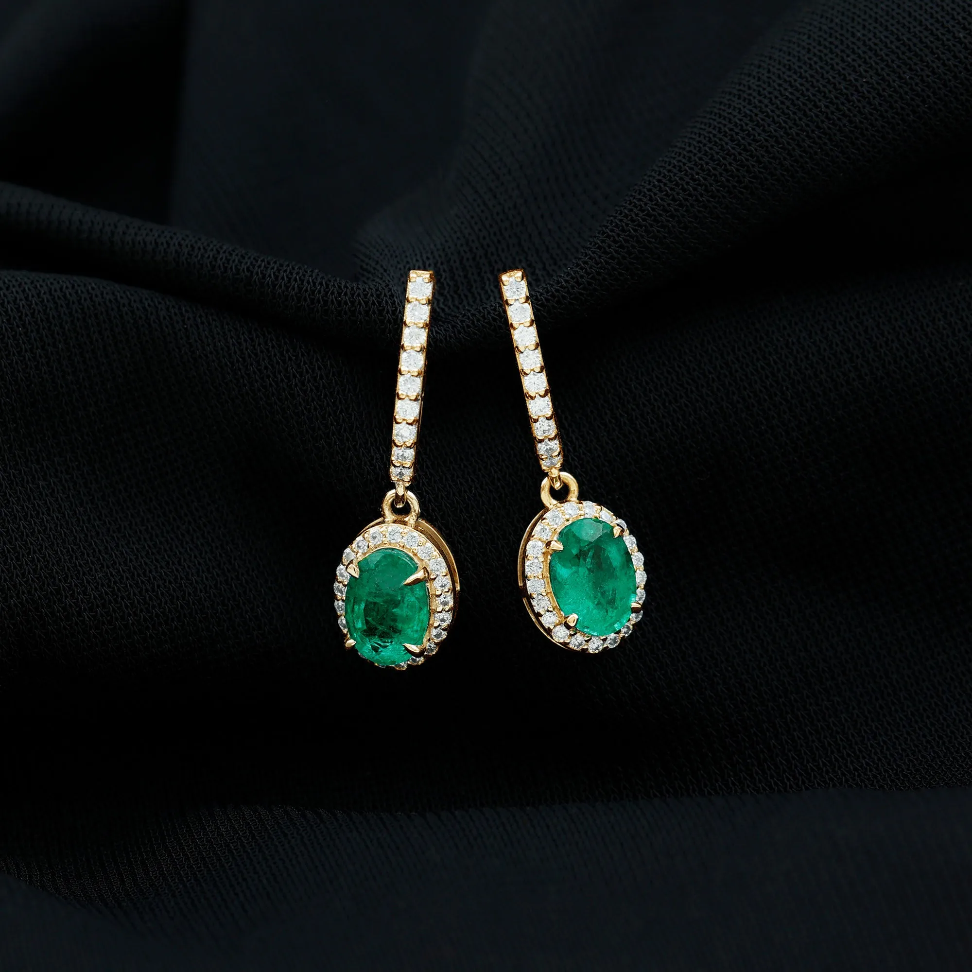 1.75 CT Classic Emerald J Hoop Drop Earrings with Diamond