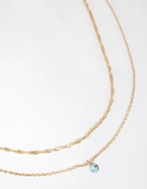 18ct Gold Plated Aquamarine Cubic Zirconia March Necklace Set