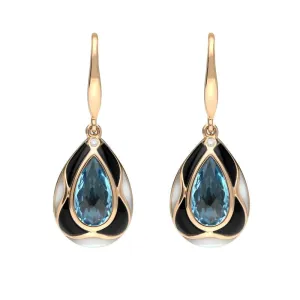 18ct Rose Gold Whitby Jet Diamond Topaz Mother of Pearl Drop Earrings