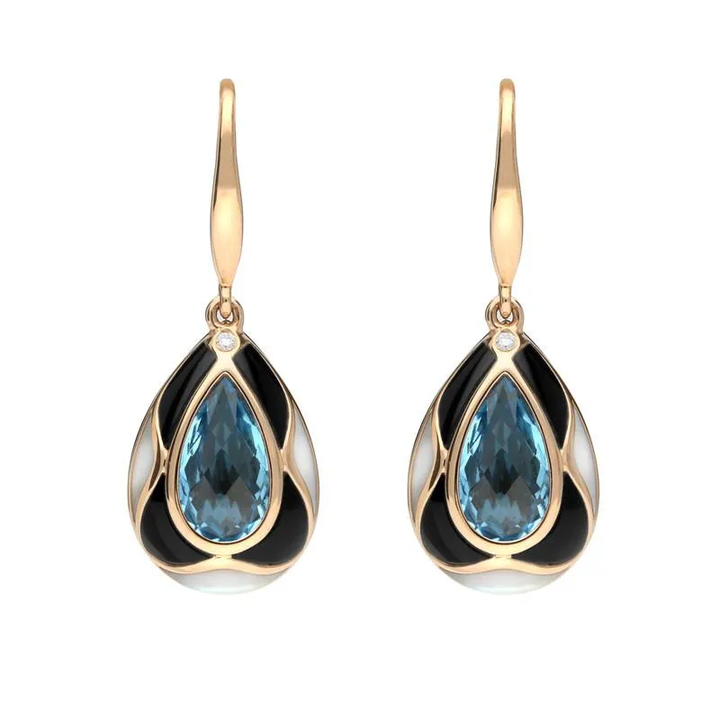 18ct Rose Gold Whitby Jet Diamond Topaz Mother of Pearl Drop Earrings