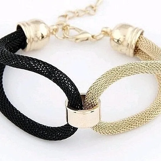 18k Gold Filled Black and Yellow Popcorn Mesh Bangle bracelet