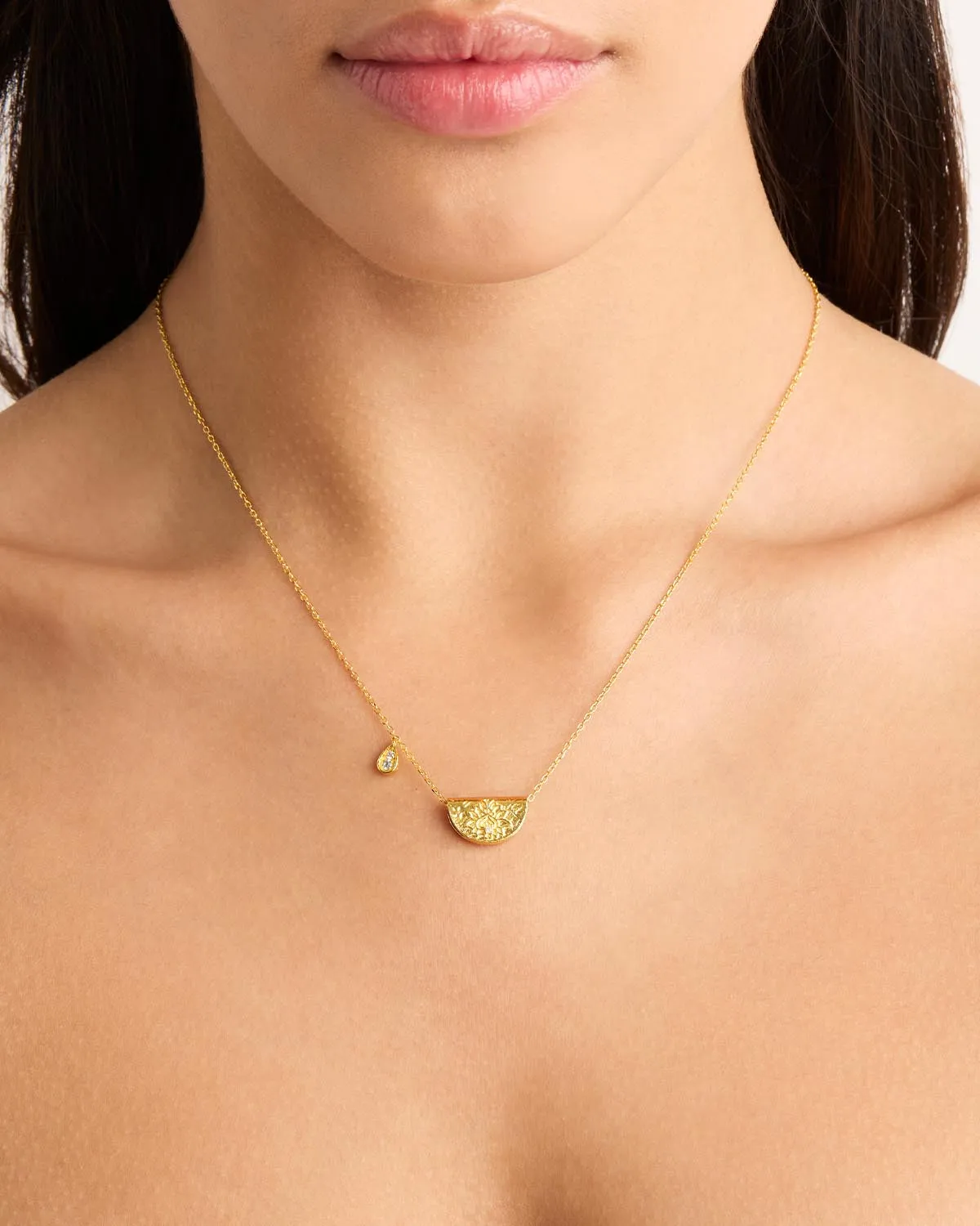 18k Gold Vermeil Lotus Birthstone Necklace - April - White Topaz