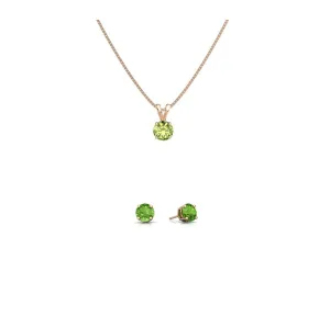 18K Rose Gold 3ct Peridot Round 18 Inch Necklace and Earrings Set Plated