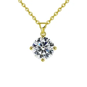 18k Yellow Gold 2 Carat Created White Sapphire Round Stud Necklace Plated 18 inch