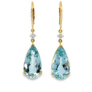 18k Yellow Gold Aquamarine And Diamond Drop Earrings