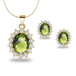 18K Yellow Gold Created Peridot Round 4 Carat Oval Necklace Plated 18 inch