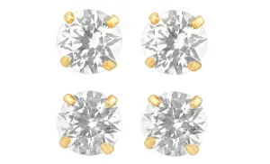 18k Yellow Gold Plated 3Ct Round White Sapphire Set Of Two Stud Earrings