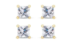 18k Yellow Gold Plated 6mm 1/2Ct Princess Cut White Sapphire Set Of Two Stud Earrings