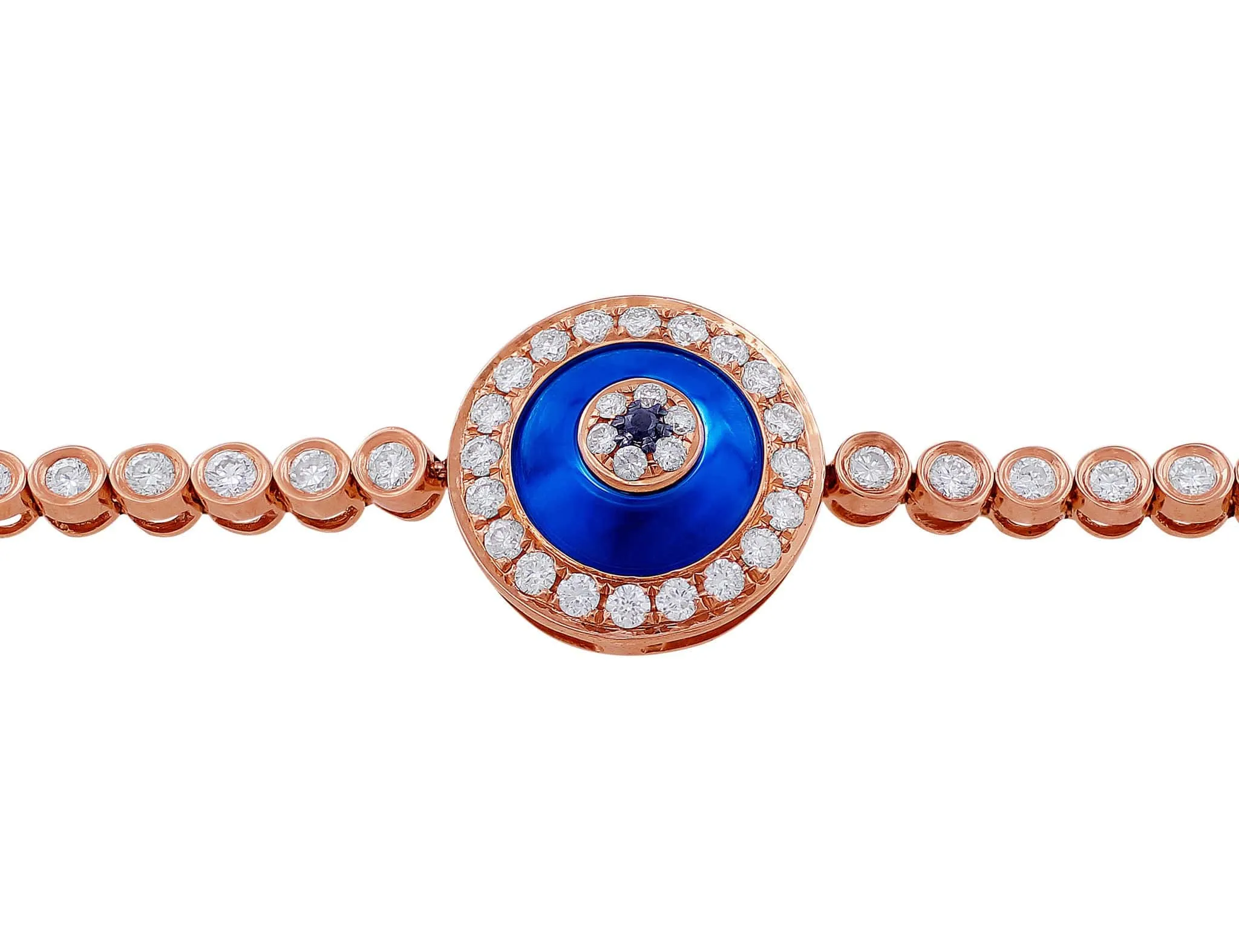 18kt Rose Gold Diamond Topaz Evil Eye Bezel Set Bracelet