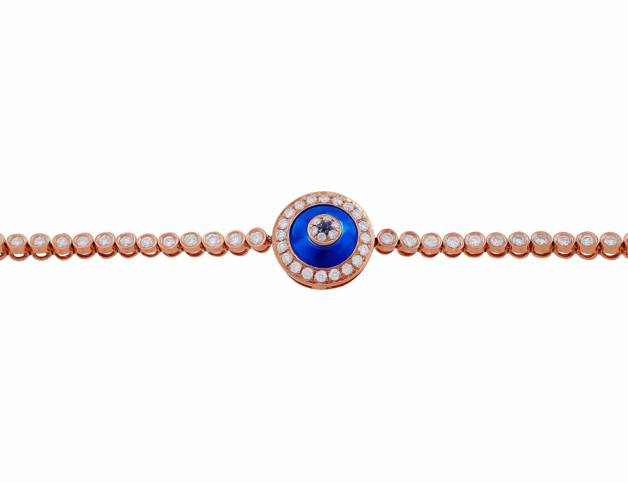 18kt Rose Gold Diamond Topaz Evil Eye Bezel Set Bracelet