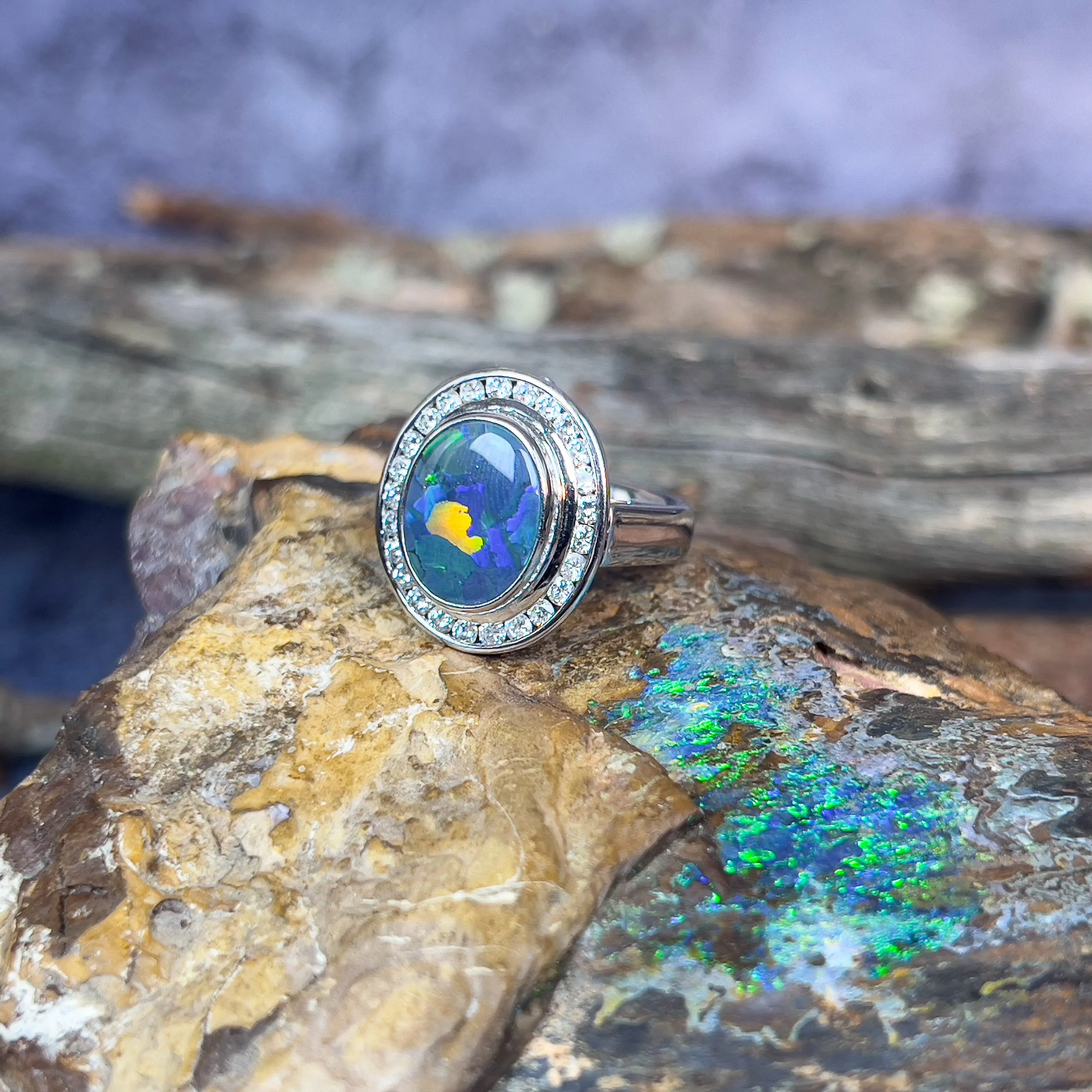 18kt White Gold multi piece Black Opal diamond ring, pendant and brooch piece