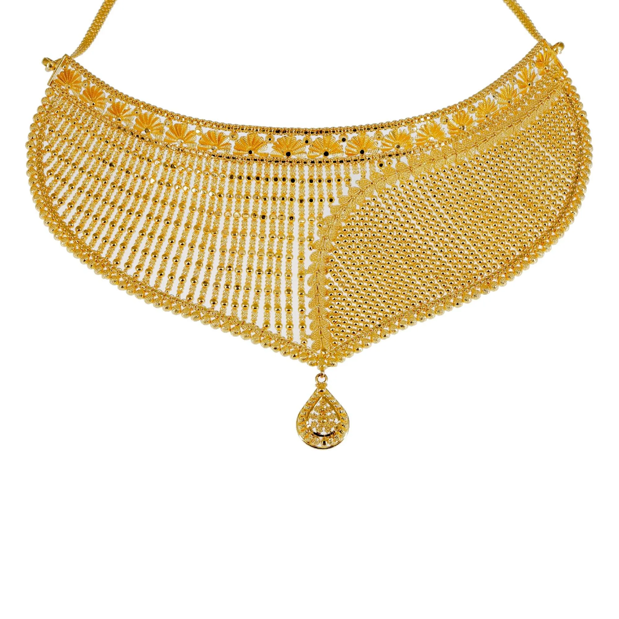 22K Yellow Gold Choker Set W/ Asymmetric Gold Ball Design & Jhumki Earrings