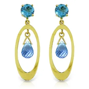 2.4 Carat 14K Solid Yellow Gold Storm Blue Topaz Earrings