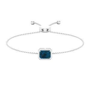 2.50 CT Octagon Cut London Blue Topaz and Diamond Bolo Chain Bracelet