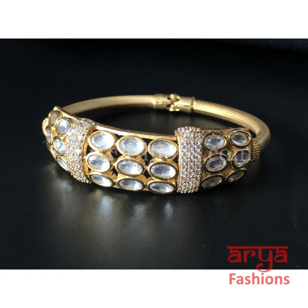 2.6,2.8 size Kundan Bracelet with White and Pink Stone