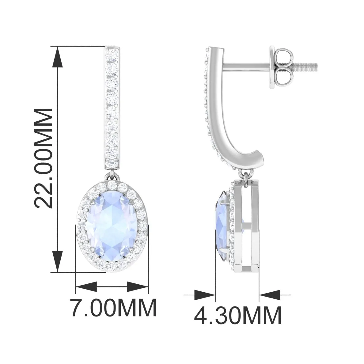 2.75 CT Claw Set Moonstone and Diamond Drop Hoop Earrings