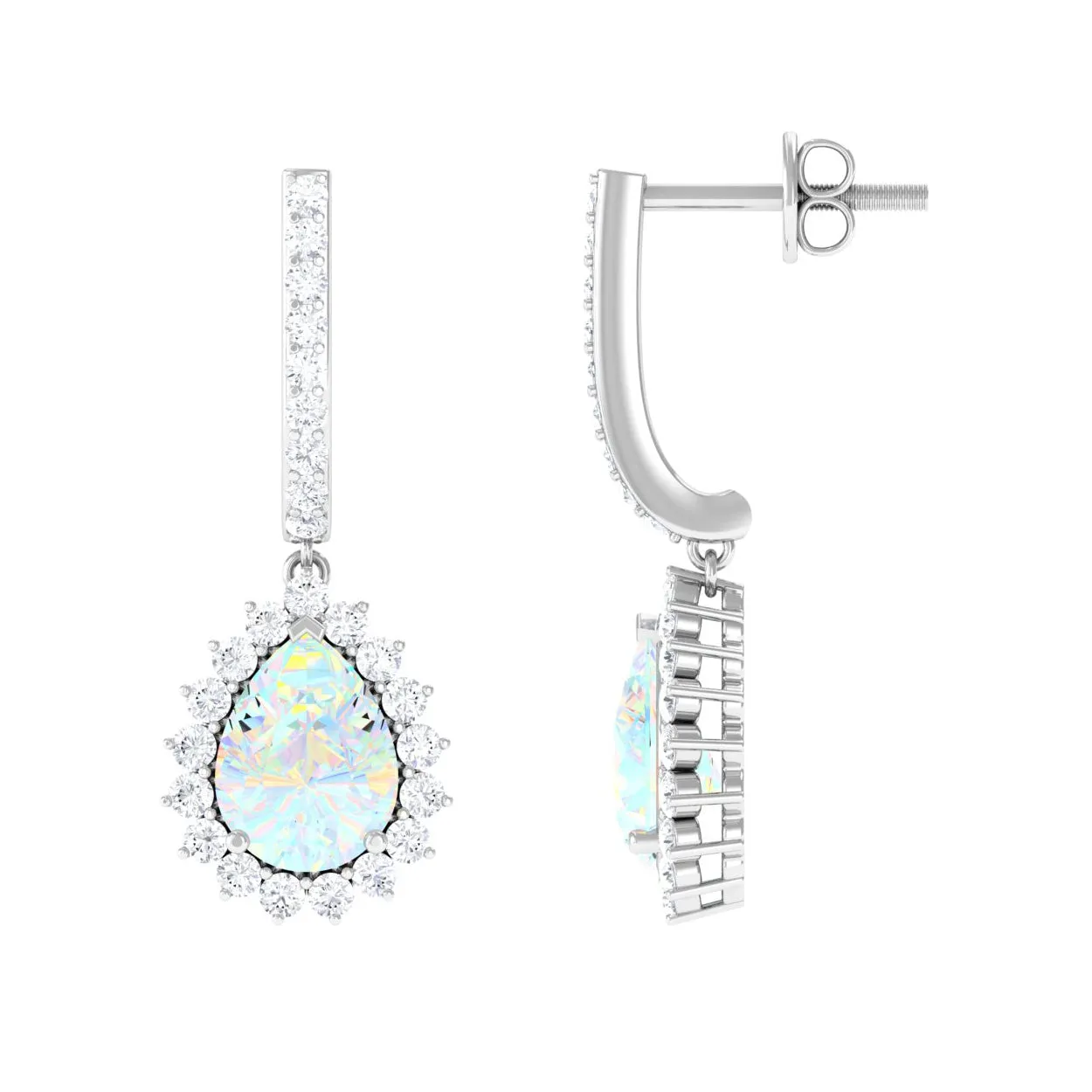 2.75 CT Ethiopian Opal Bridal Teardrop Silver Hoop Earrings with Moissanite Accent