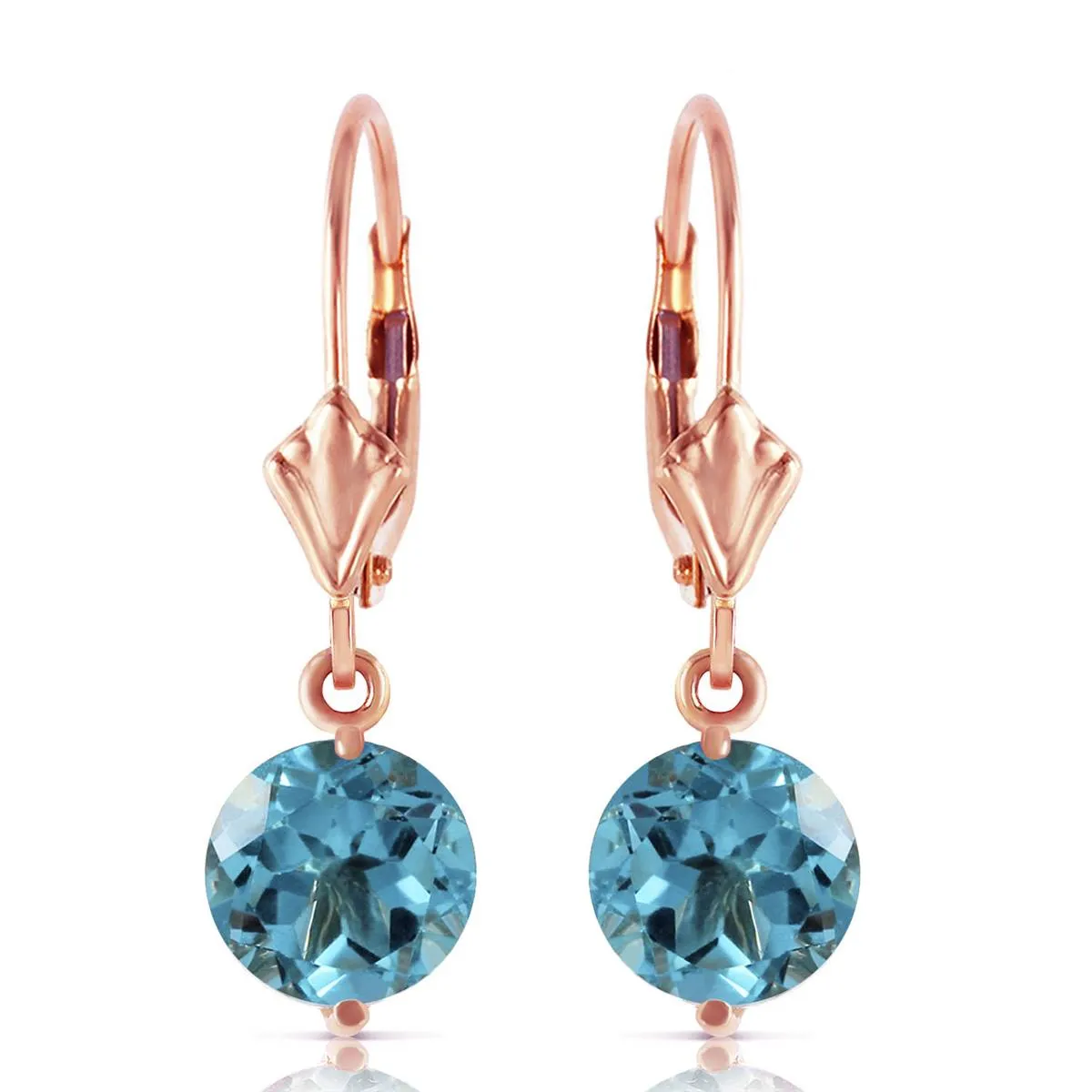 3.1 Carat 14K Solid Rose Gold Round Blue Topaz Leverback Earrings