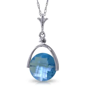 3.25 Carat 14K Solid White Gold Necklace Checkerboard Cut Blue Topaz