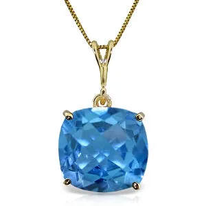 3.6 Carat 14K Solid Yellow Gold Necklace Natural Checkerboard Cut Blue Topaz