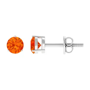 4 MM Round Cut Genuine Orange Sapphire Minimal Solitaire Stud Earrings for Women