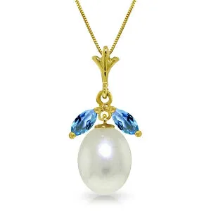 4.5 Carat 14K Solid Yellow Gold Necklace Parl Blue Topaz