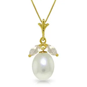 4.5 Carat 14K Solid Yellow Gold Necklace Parl White Topaz