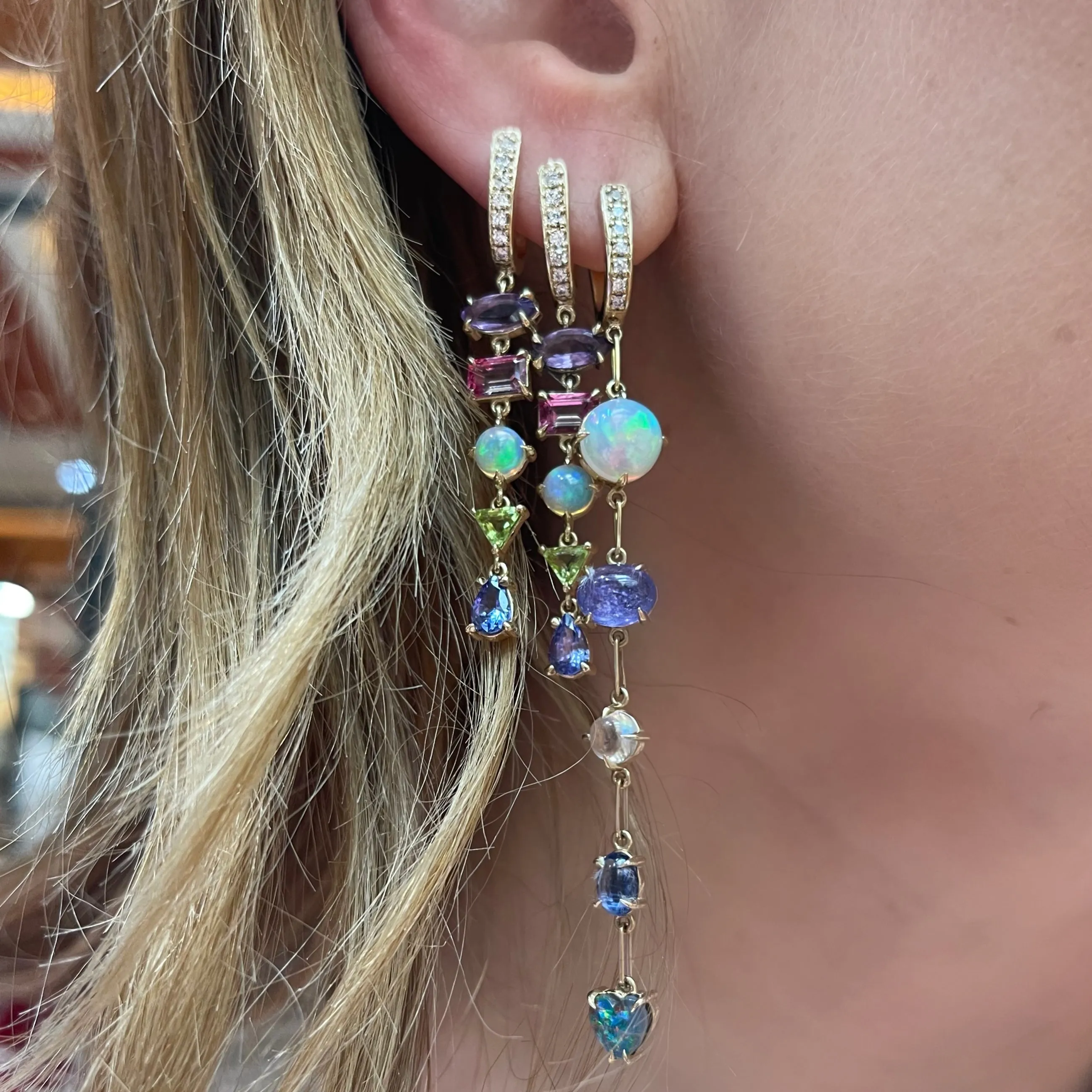 5 Stone Gemfetti Gemstone Drop Earrings