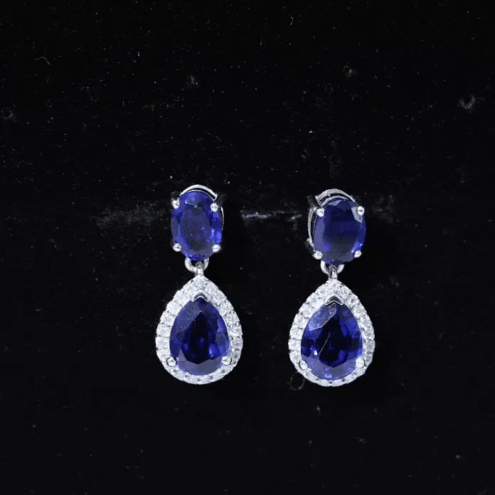 5.5 CT Classic Created Blue Sapphire Silver Dangle Earrings with Moissanite