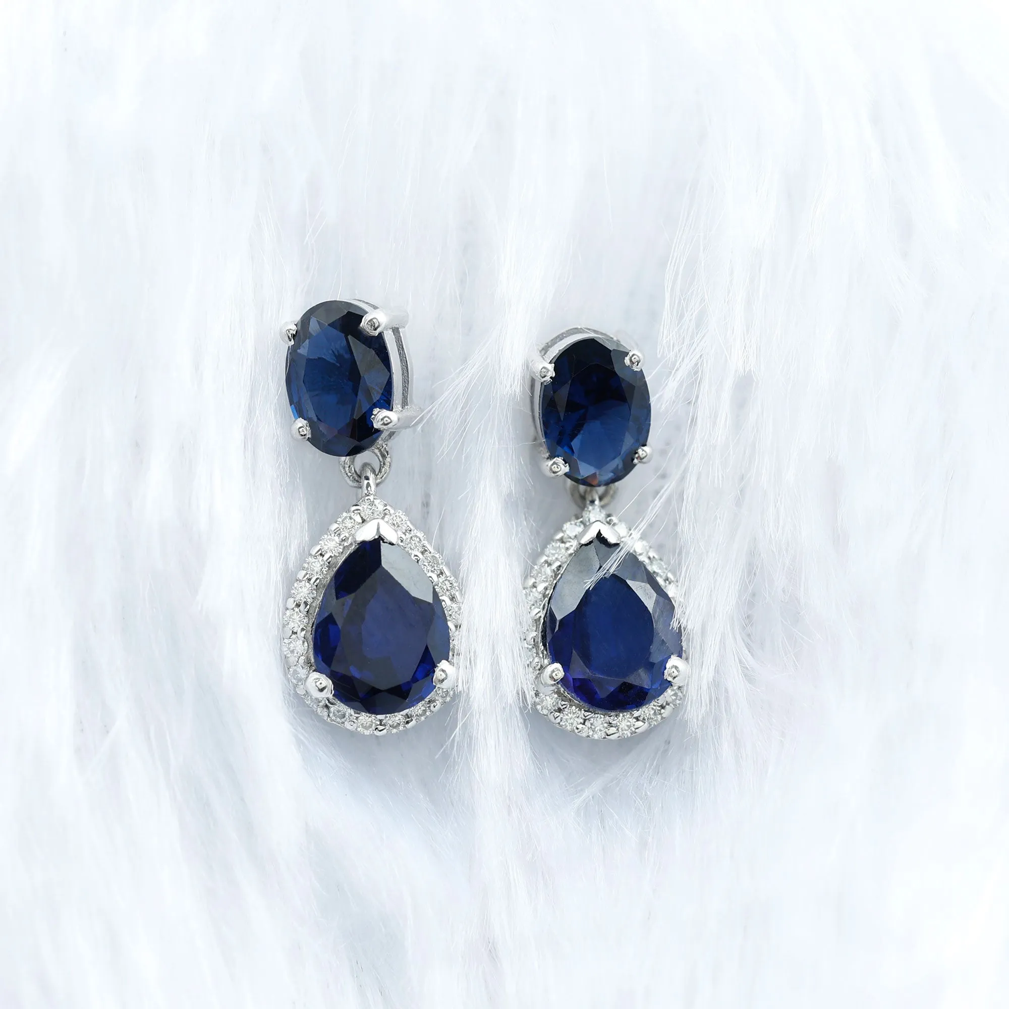 5.5 CT Classic Created Blue Sapphire Silver Dangle Earrings with Moissanite