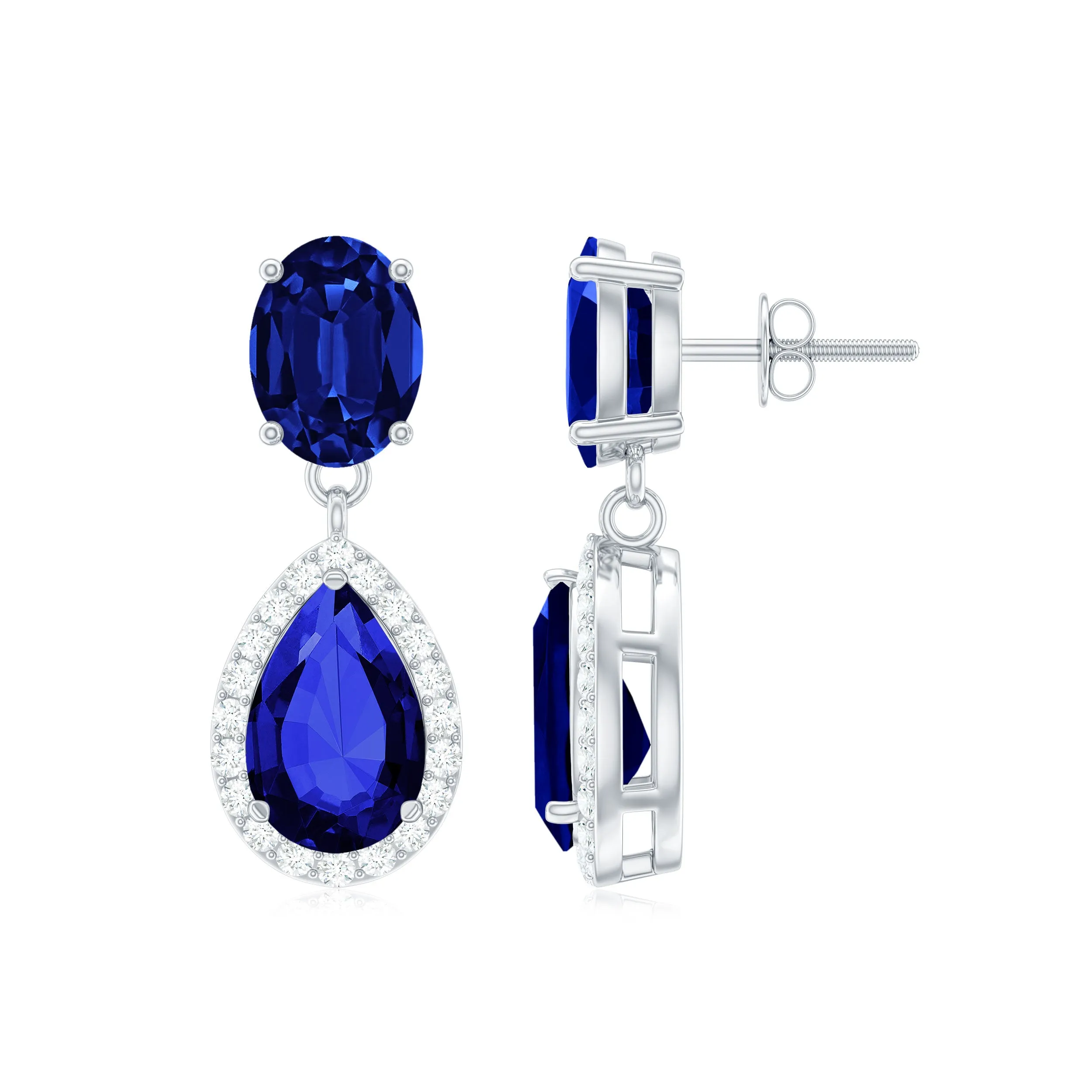 5.5 CT Classic Created Blue Sapphire Silver Dangle Earrings with Moissanite