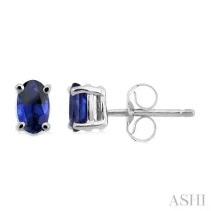 5x3MM Oval Cut Sapphire Stud Earrings in 14K White Gold