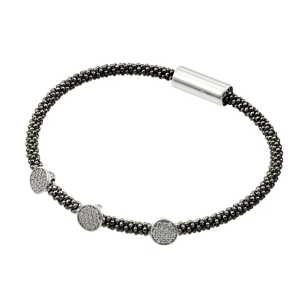 925 Sterling Silver Black Rhodium Plated 3 Circle Clear CZ Italian Bracelet - ITB00154BLK