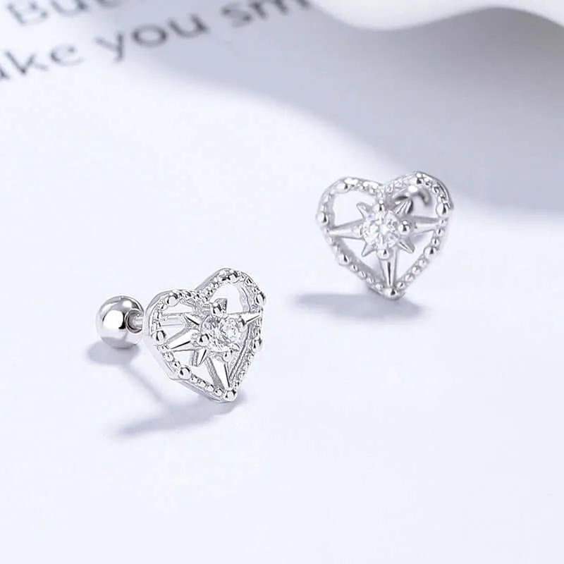 925 Sterling Silver Heart Mango Threaded Stud Ball Back Earrings