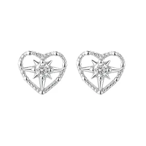 925 Sterling Silver Heart Mango Threaded Stud Ball Back Earrings