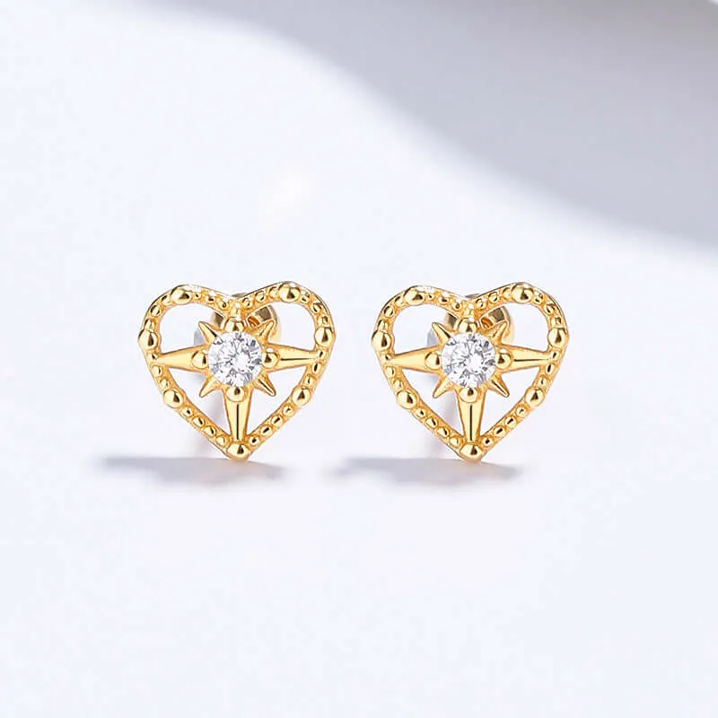 925 Sterling Silver Heart Mango Threaded Stud Ball Back Earrings