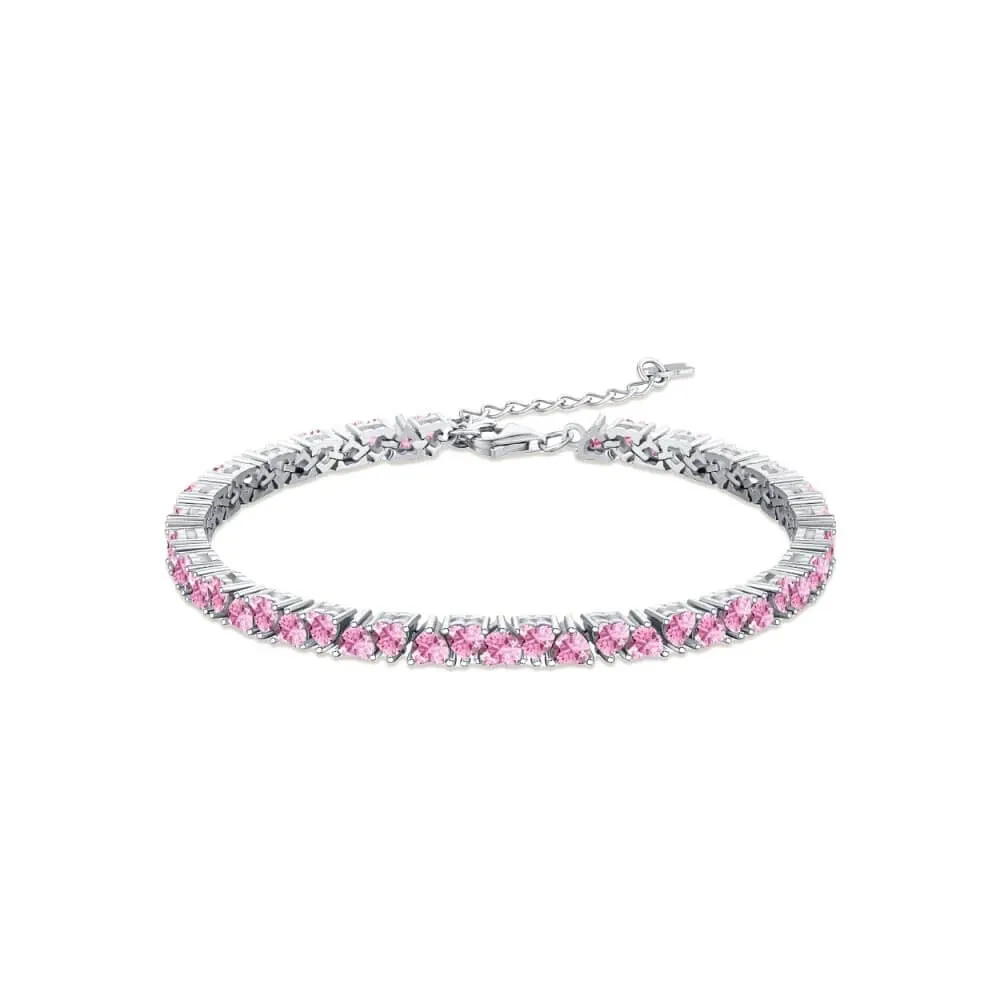 925 Sterling Silver Love Pink Diamond Tennis Bracelet