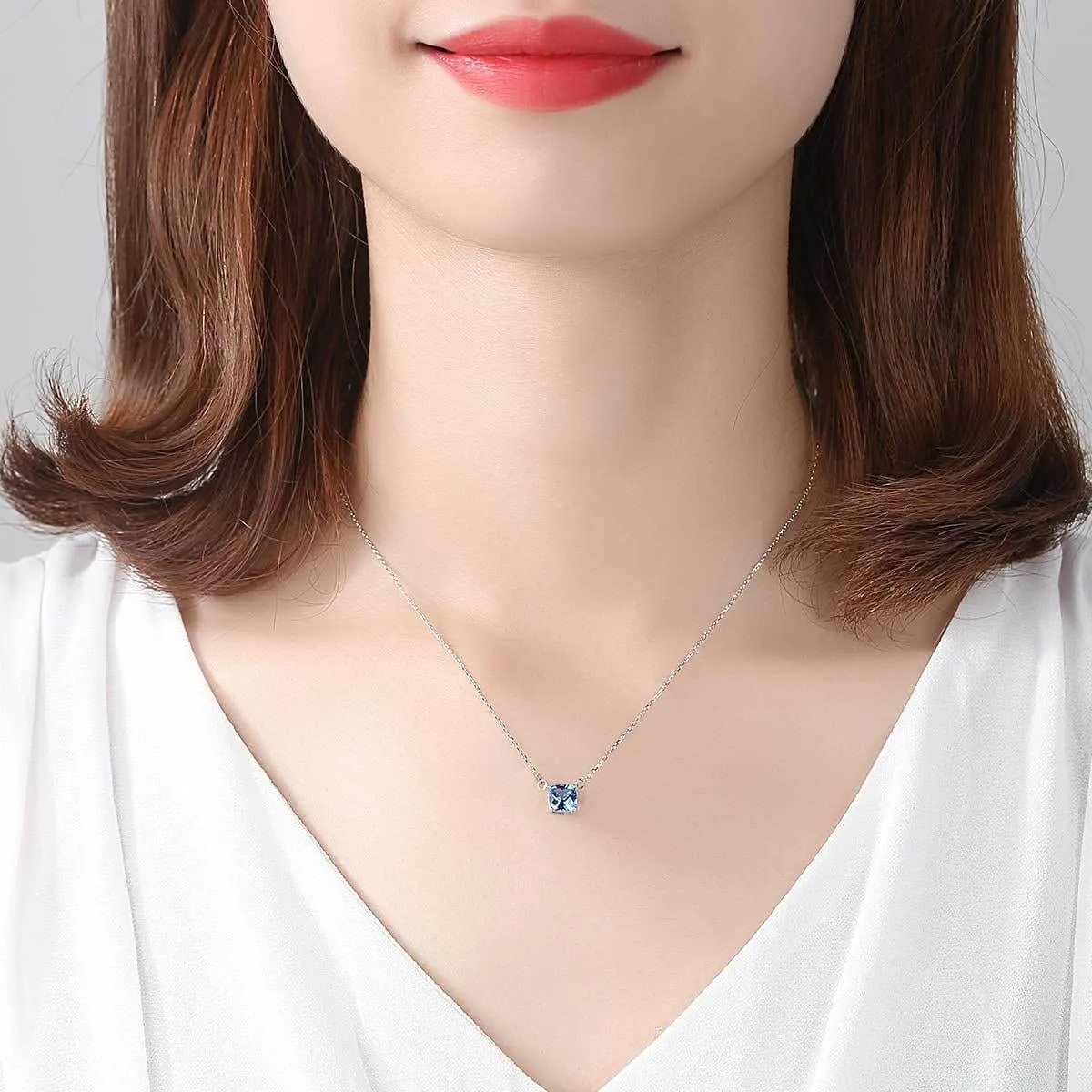 925 Sterling Silver Natural Blue Topaz Gemstone Necklace