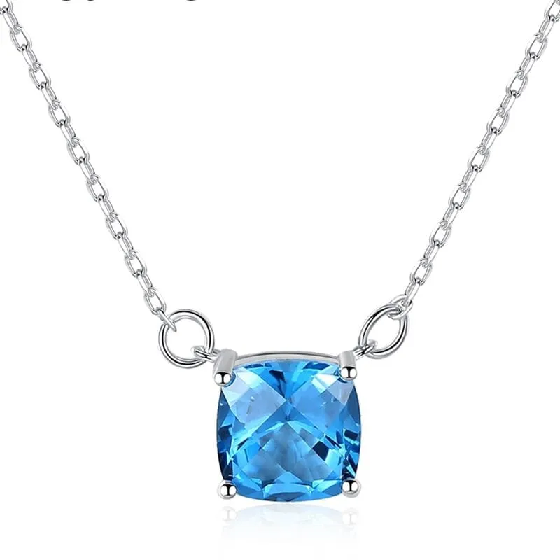 925 Sterling Silver Natural Blue Topaz Gemstone Necklace