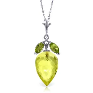 9.5 Carat 14K Solid White Gold Necklace Peridot Briolette Lemon Quartz