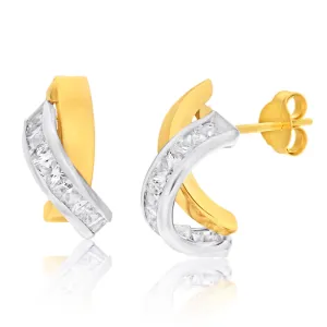 9ct Alluring Yellow Gold & White Gold Cubic Zirconia Stud Earrings